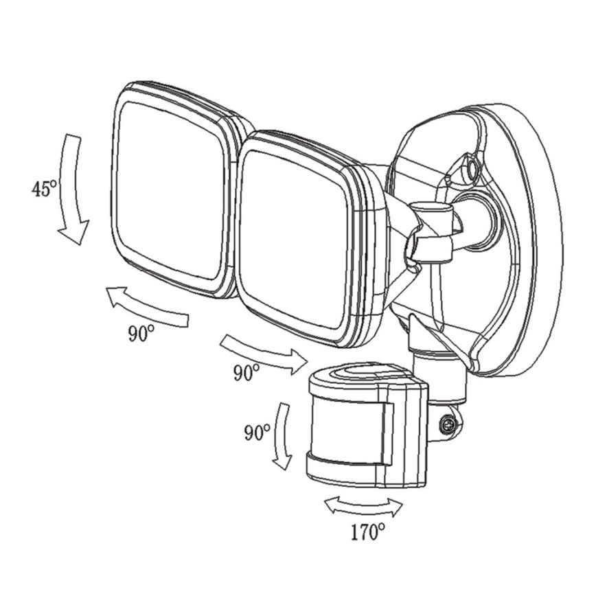 Top Light Siena C PIR - LED-valonheitin anturilla SIENA 2xLED/20W/230V IP65