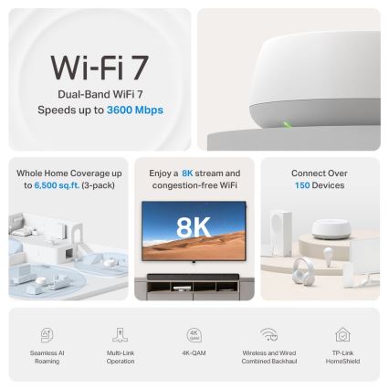 TP-Link - 2 kpl Wi-Fi 7 mesh-järjestelmä koko kotiin