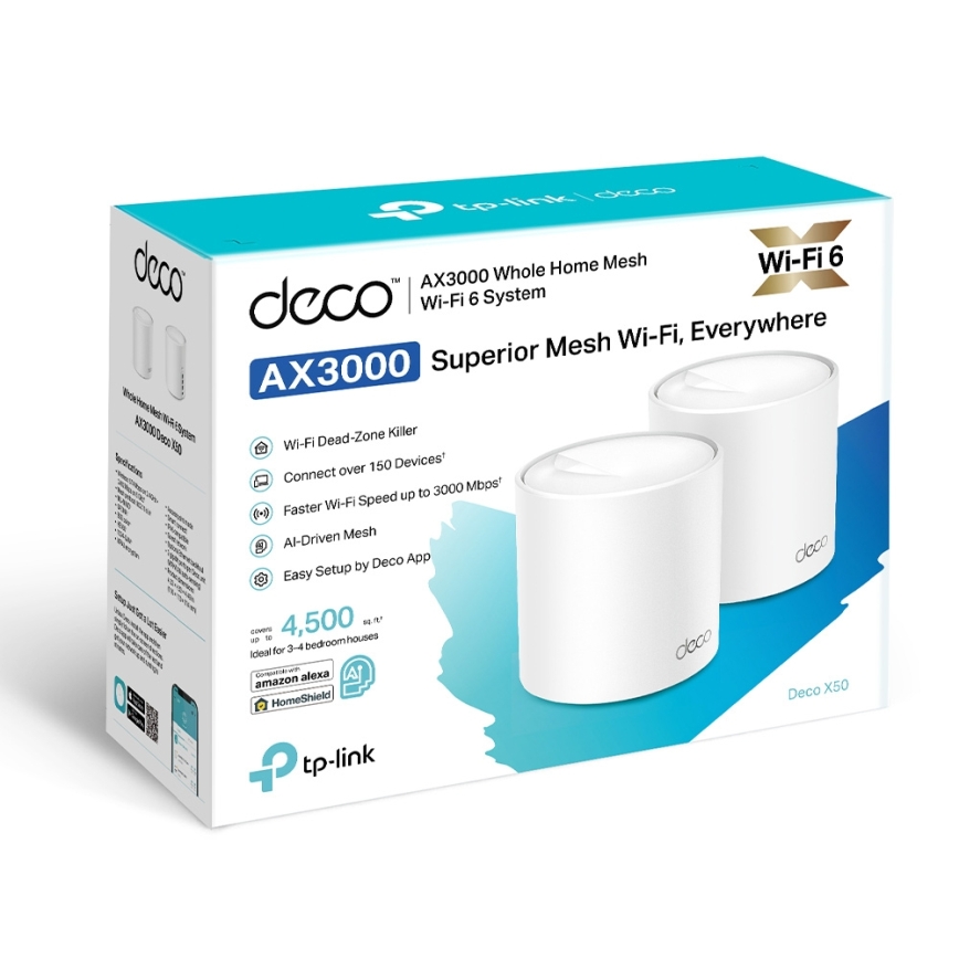 TP-Link - 2x Wi-Fi 6 -mesh-paketti koko kodin kattavuuteen Deco X50