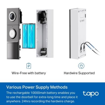 TP-Link - Älykäs videokello anturilla, 2K, 10000 mAh, IP66, Wi-Fi