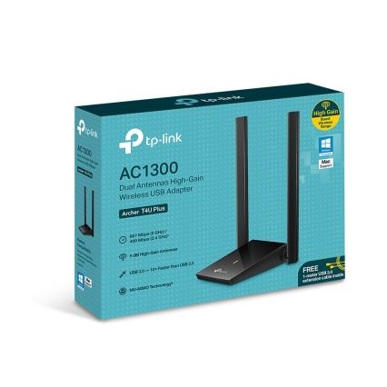 TP-Link - Langaton USB-verkkosovitin antenneilla ja korkealla vahvistuksella Archer T4U Plus Wi-Fi