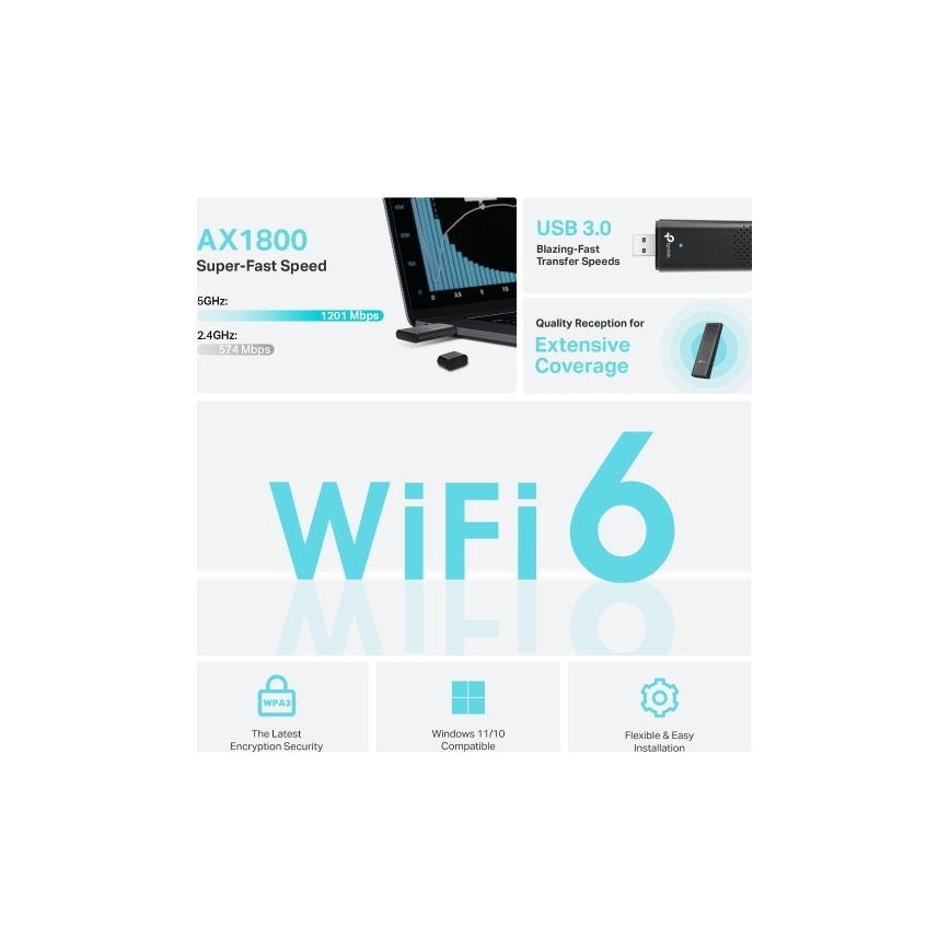 TP-Link - Kaksikaistainen langaton USB-adapteri Wi-Fi 6:lla Archer TX20U