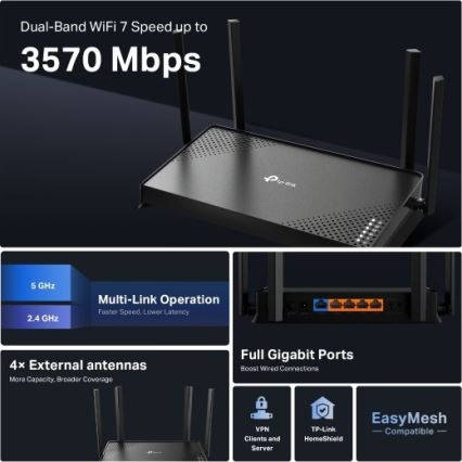 TP-Link - Kaksikaistainen Wi-Fi 7 -reititin Archer BE220