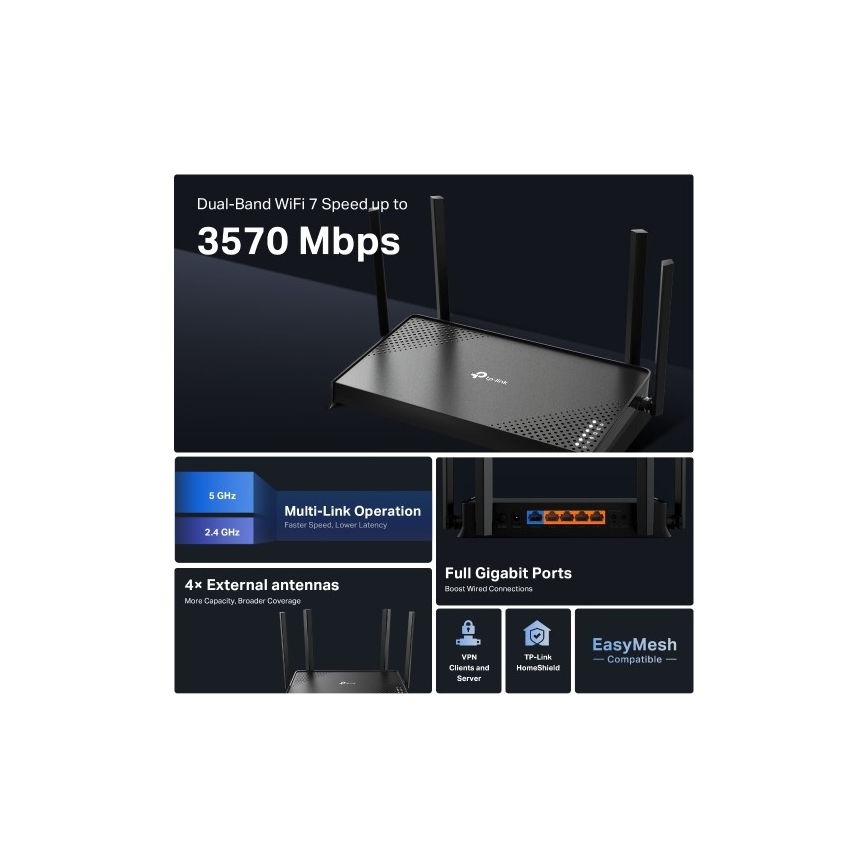 TP-Link - Kaksikaistainen Wi-Fi 7 -reititin Archer BE220