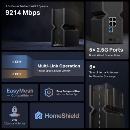 TP-Link - Kolmikaistainen Wi‑Fi 7 -reititin Archer BE550