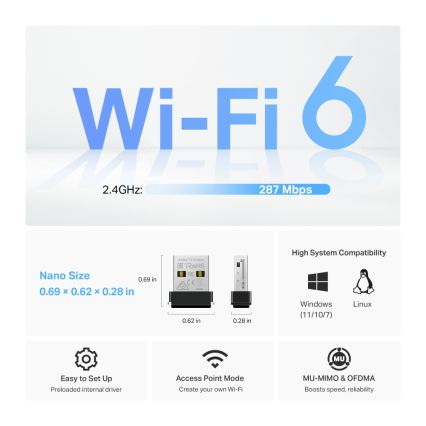 TP-Link - Langaton Wi-Fi 6 USB-nanoadapteri Archer TX1U Nano