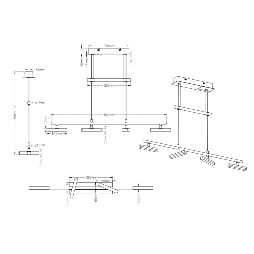 Trio - Himmennettävä LED-riippuvalaisin OPIUM 4xLED/4,5W/230V
