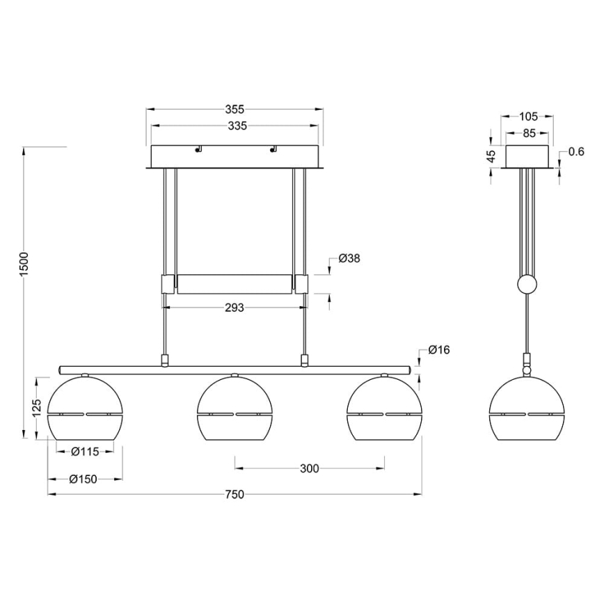 Trio - Kattokruunu johdossa FLETCHER 3xE14/40W/230V messinki