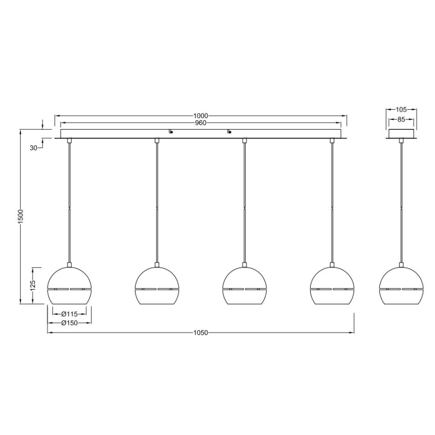 Trio - Kattokruunu johdossa FLETCHER 4xE14/40W/230V messinki