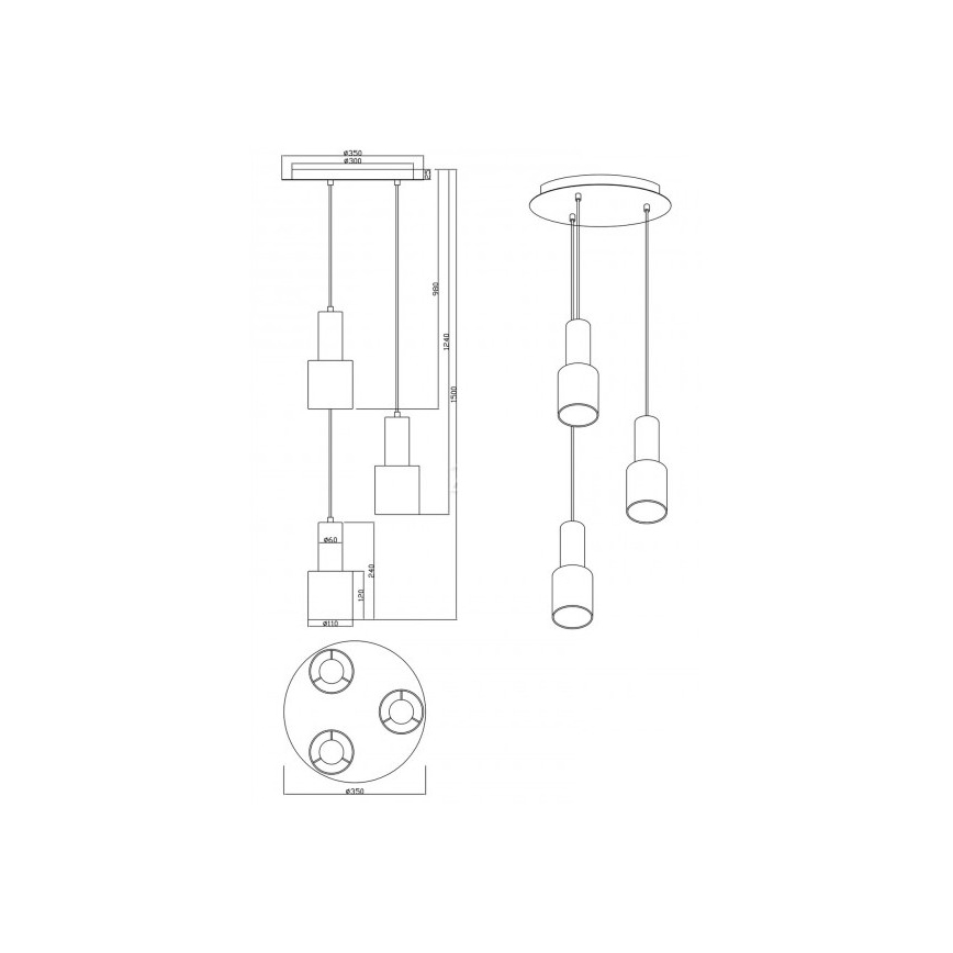 Trio - Kattokruunu johdossa WAILER 3xGU10/5W/230V harmaa