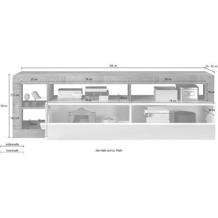 TV-taso LENOR valkoinen/harmaa betoni