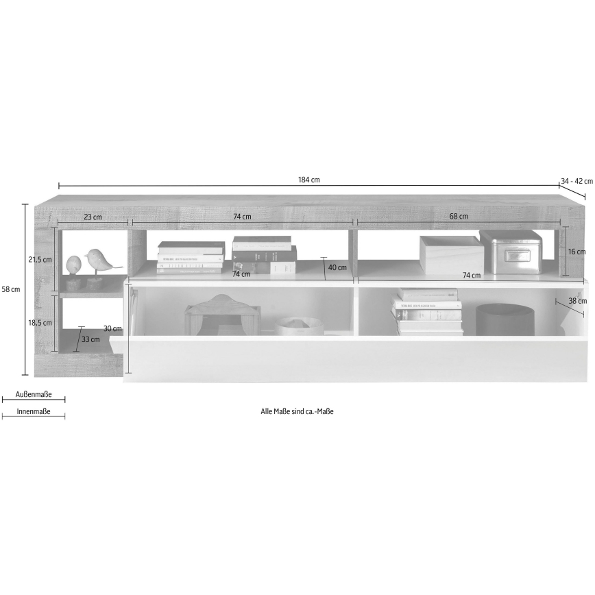 TV-taso LENOR valkoinen/tammi