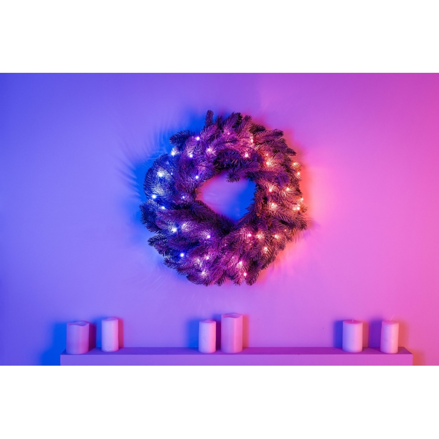 Twinkly - LED RGB Himmennettävä jouluseppele 50xLED halkaisija 60 cm Wi-Fi