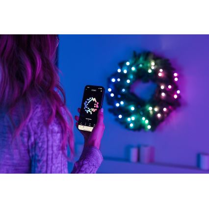 Twinkly - LED RGB Himmennettävä jouluseppele 50xLED halkaisija 60 cm Wi-Fi