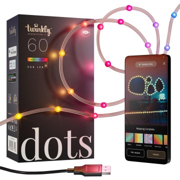 Twinkly - himmennettävä RGB-LED-valoketju DOTS, 60 LEDiä, 7 m, USB, Wi-Fi