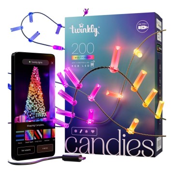 Twinkly - himmennettävä RGB-LED-valosarja CANDIES 200 LEDiä 14 m USB Wi-Fi