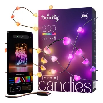 Twinkly - himmennettävä RGB-LED-valosarja CANDIES 200xLED 14 m USB Wi-Fi
