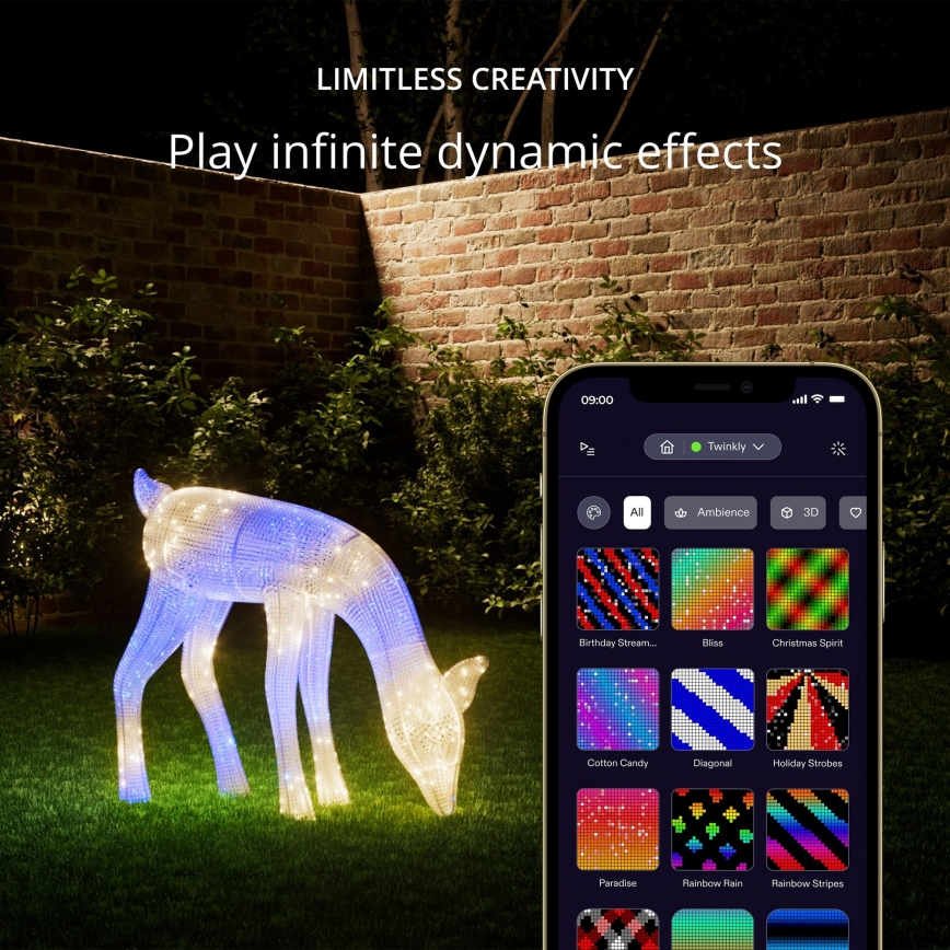 Twinkly - LED RGBW Himmennettävä ulko Joulu poro REINGEERS 160xLED IP44 Wi-Fi