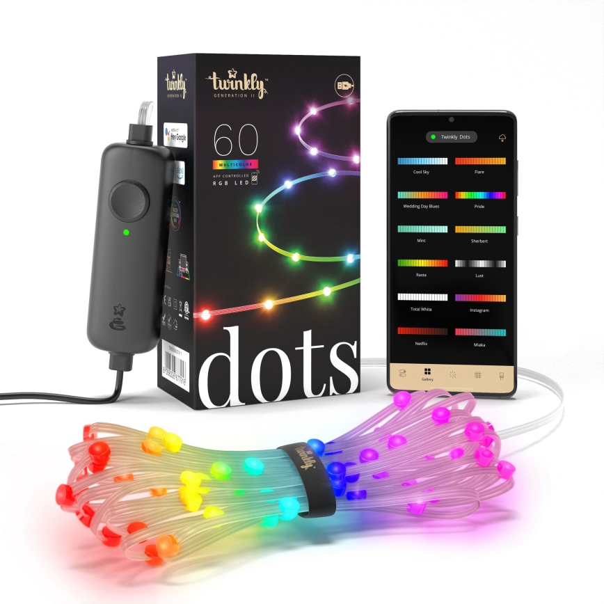 Twinkly - LED RGB Himmennettävä joulukoristevalosarja DOTS 60xLED 7 m USB Wi-Fi