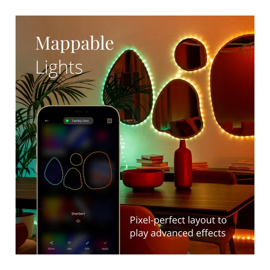 Twinkly - LED RGB Ulkotila himmennettävä nauha DOTS 200xLED 10 m IP44 Wi-Fi