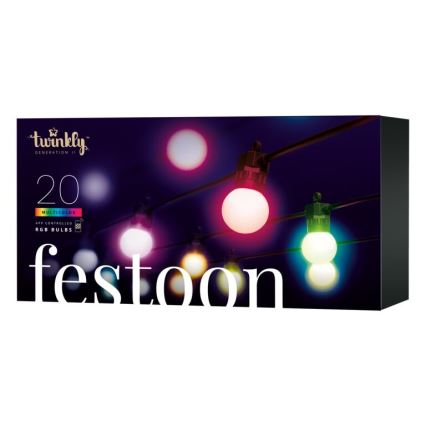 Twinkly - LED RGB Himmennettävä ulko koristeellinen ketju FESTOON 20xLED 14m IP44 Wi-Fi