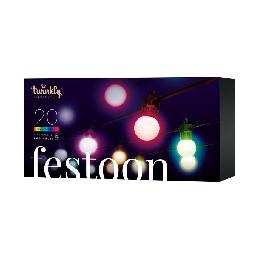Twinkly - LED RGB Himmennettävä ulko koristeellinen ketju FESTOON 20xLED 14m IP44 Wi-Fi