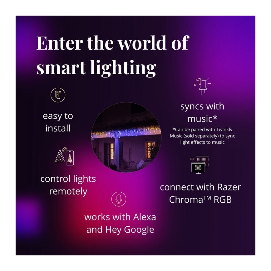 Twinkly - LED RGBW himmennettävä ulkokäyttöön tarkoitettu joulukoriste ICICLE 190xLED 11,5m IP44 Wi-Fi