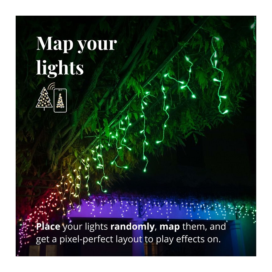 Twinkly - LED RGBW himmennettävä ulkokäyttöön tarkoitettu joulukoriste ICICLE 190xLED 11,5m IP44 Wi-Fi