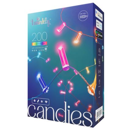 Twinkly - LED RGB Himmennettävä Jouluketju CANDIES 200xLED 14 m USB Wi-Fi