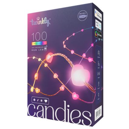 Twinkly - LED RGB himmennettävä valosarja CANDIES 100 LED, 8 m, USB, Wi‑Fi