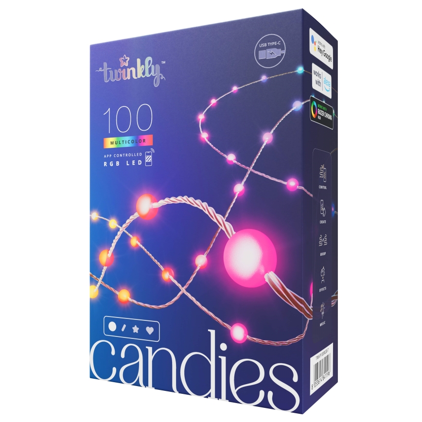 Twinkly - LED RGB Himmennettävä Jouluketju CANDIES 100xLED 8 m USB Wi-Fi