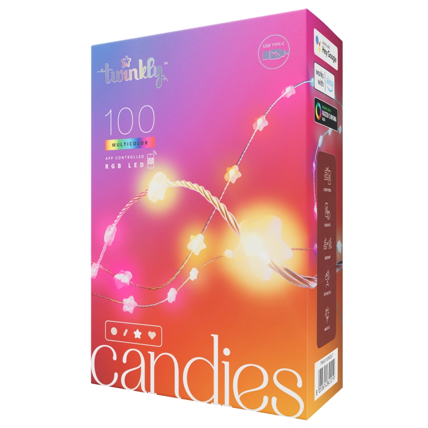 Twinkly - LED RGB Himmennettävä joulun valosarja CANDIES 100xLED 8 m USB Wi‑Fi