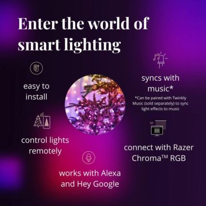 Twinkly - himmennettävä ulkokäyttöinen LED RGBW-valosarja STRINGS 250 LED 23,5 m IP44 Wi-Fi