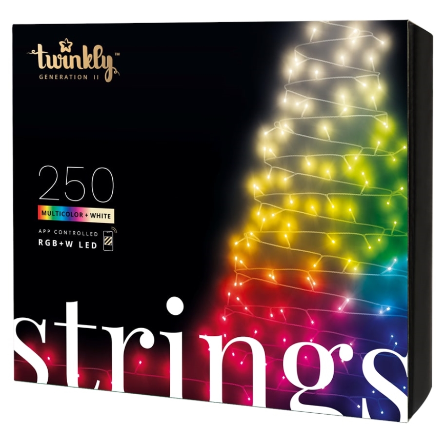 Twinkly - himmennettävä ulkokäyttöinen LED RGBW-valosarja STRINGS 250 LED 23,5 m IP44 Wi-Fi