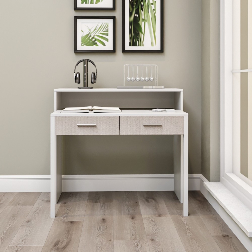 Työpöytä 88x99 cm valkoinen/beige