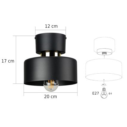 Tyylikäs kattovalaisin IGNIA 1xE27/60W/230V, musta/kultainen