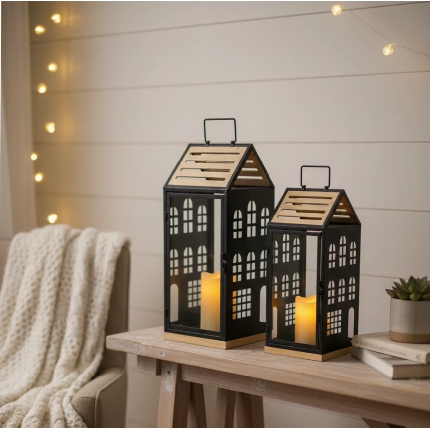 Tyylikäs koristeellinen lyhty HOME 34,5 cm, musta/beige
