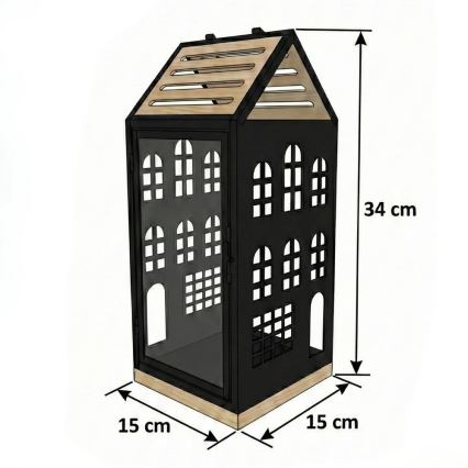 Tyylikäs koristeellinen lyhty HOME 34,5 cm, musta/beige