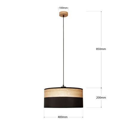 Tyylikäs riippuvalaisin johdolla ALBA 1xE27/15W/230V halkaisija 40 cm musta/ruskea