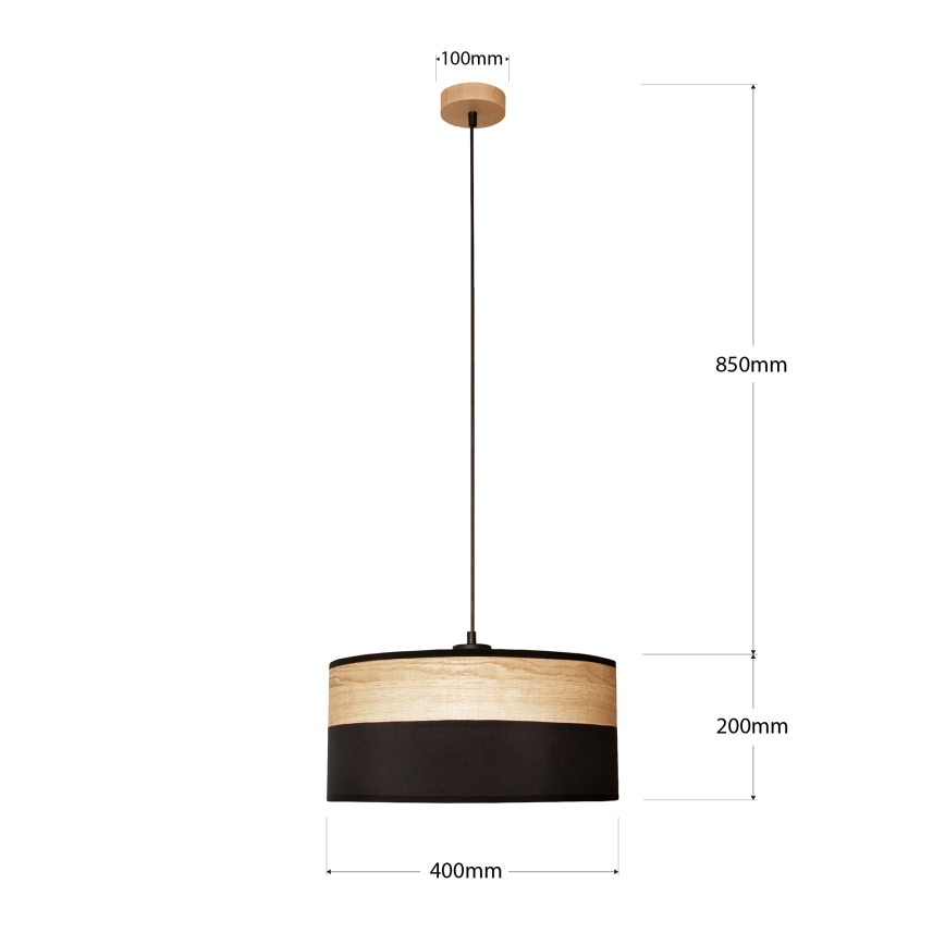 Tyylikäs riippuvalaisin johdolla ALBA 1xE27/15W/230V halkaisija 40 cm musta/ruskea