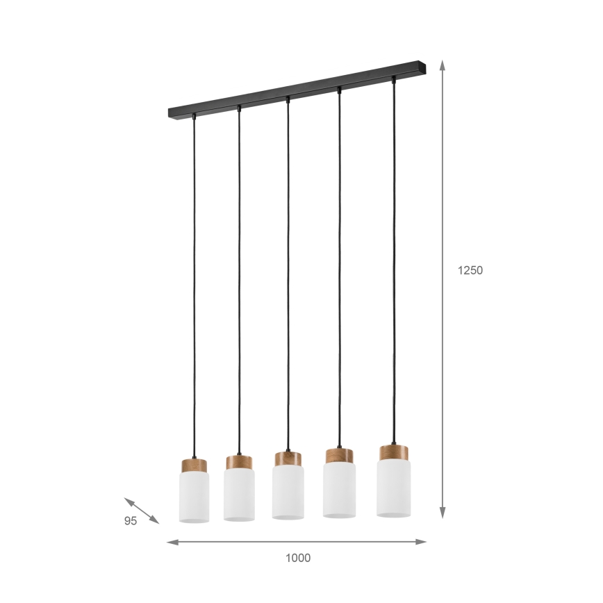 Tyylikäs riippuvalaisin MARKUS 5xE27/15W/230V, musta/tammi