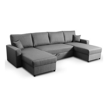 U-muotoinen avattava kulmasohva säilytystilalla JANISE, harmaa