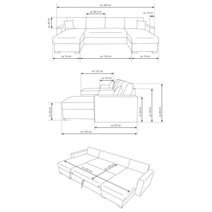 U-muotoinen avattava kulmasohva säilytystilalla JANISE, harmaa