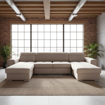 U-muotoinen avattava kulmasohva säilytystilalla SALVADA beige