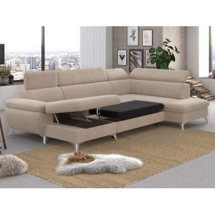 Kulmasohva U-mallinen CATANIA, oikea, beige, säilytystilalla