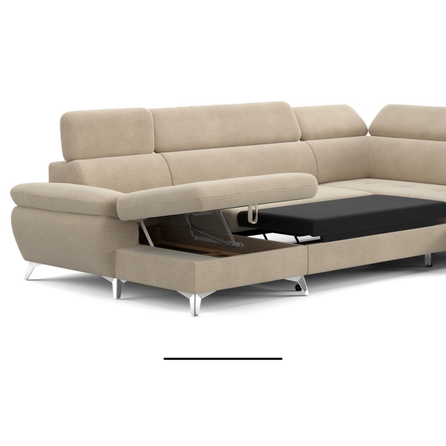 Kulmasohva U-mallinen CATANIA, oikea, beige, säilytystilalla