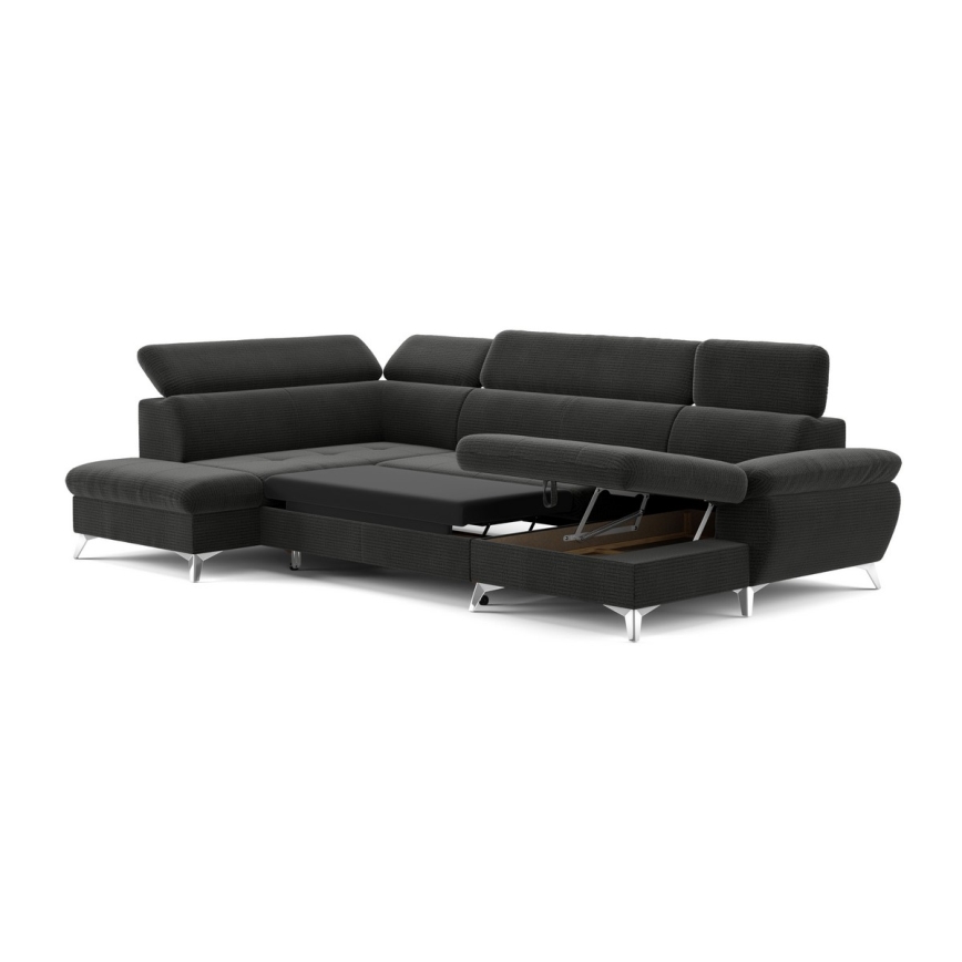 Kulmasohva U-mallinen CATANIA, vasen, grafiitinharmaa, säilytystilalla