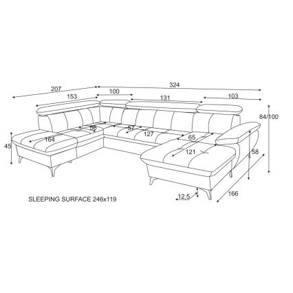 Kulmasohva U-mallinen CATANIA, vasen, grafiitinharmaa, säilytystilalla