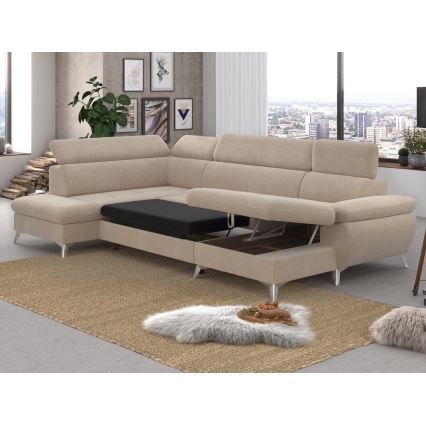 Kulmasohva U-mallinen CATANIA, vasen, beige, säilytystilalla ja avattava