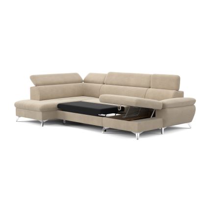 Kulmasohva U-mallinen CATANIA, vasen, beige, säilytystilalla ja avattava